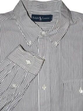 Ralph Lauren Men’s Long Sleeve Dress Shirt Black White Stripe XL